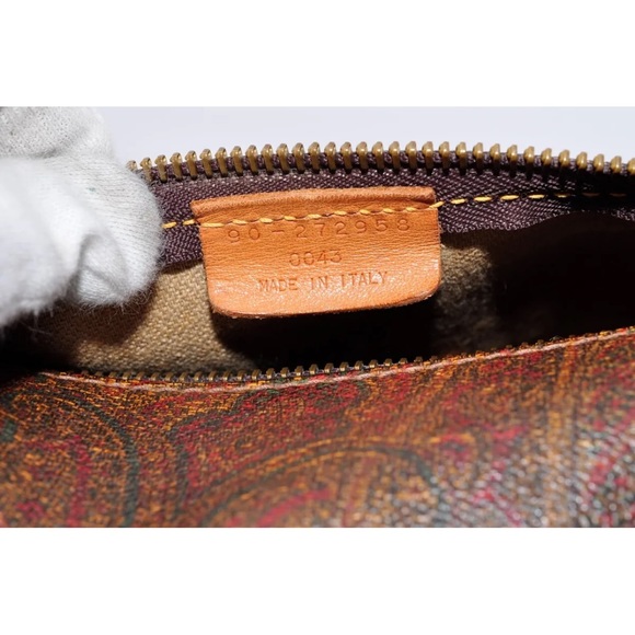 ETRO Paisley Mini Boston Bag PVC Leather Wine Red Brown Used Authentic EUC - Picture 12 of 12